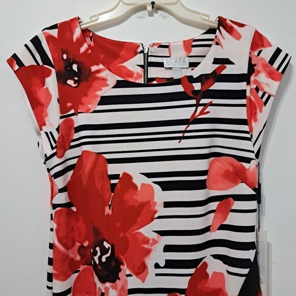 Scapa Lauren Perre Floral Print Elegant Chic Assymmetrical Hem Large Red NWT - Picture 12 of 15